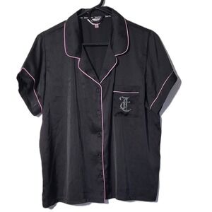 Juicy Couture Black Pajama Set Rhinestone Logo Top Pants Women's XL Satin PJ Set